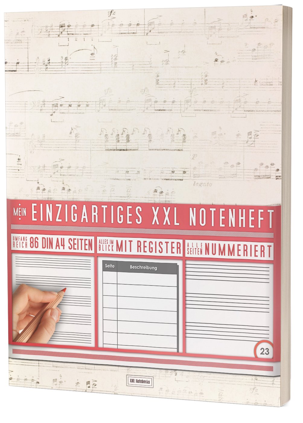 Mein Notenheft / 86 Seiten, 44 Blätter, 12 Systeme / Mit Register und Seitenzahlen / PR301 „White Pergament“ / DIN A4 Softcover Other products