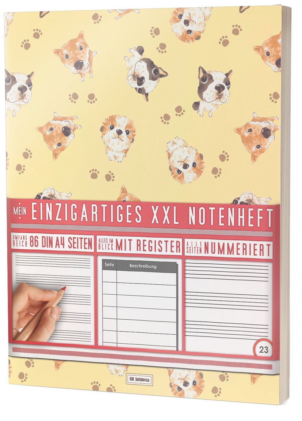 Mein Notenheft / 86 Seiten, 44 Blätter, 12 Systeme / Mit Register und Seitenzahlen / PR301 „Hundewelpen“ / DIN A4 Softcover Arts & Music