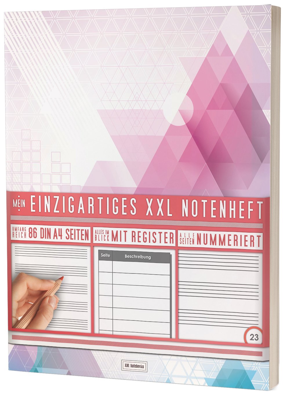 Mein Notenheft / 86 Seiten, 44 Blätter, 12 Systeme / Mit Register und Seitenzahlen / PR301 „Dreiecke“ / DIN A4 Softcover Arts & Music