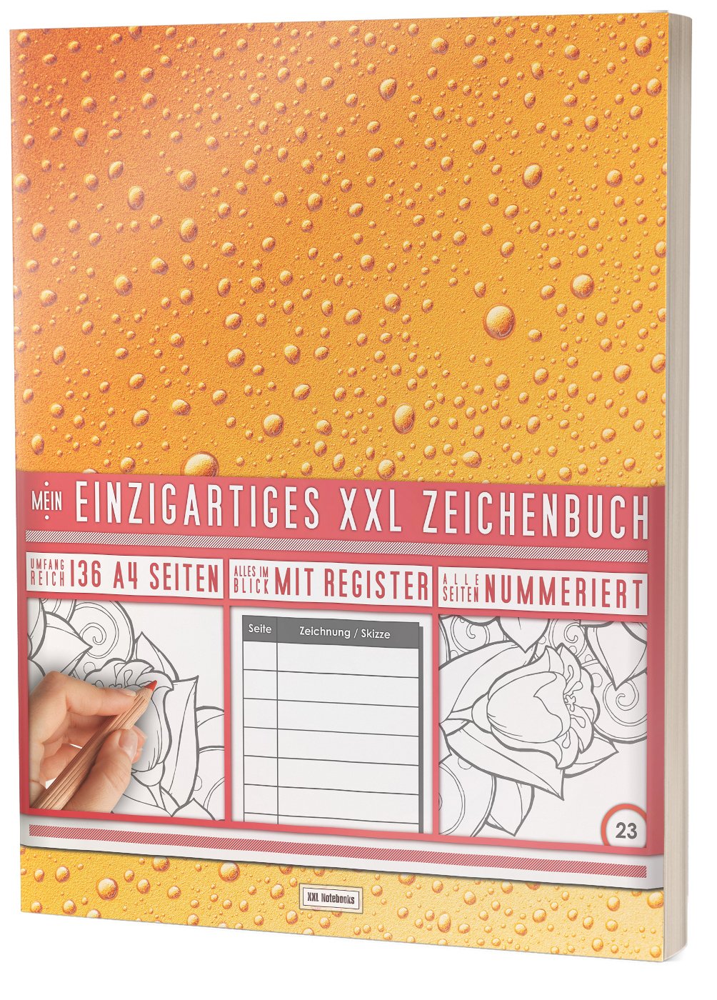 Mein Einzigartiges XXL Zeichenbuch: 136 A4-Seiten, Nummeriert, Register / Dickes Blanko Buch / PR601 „Tautropfen“ / Softcover Film, Art & Culture
