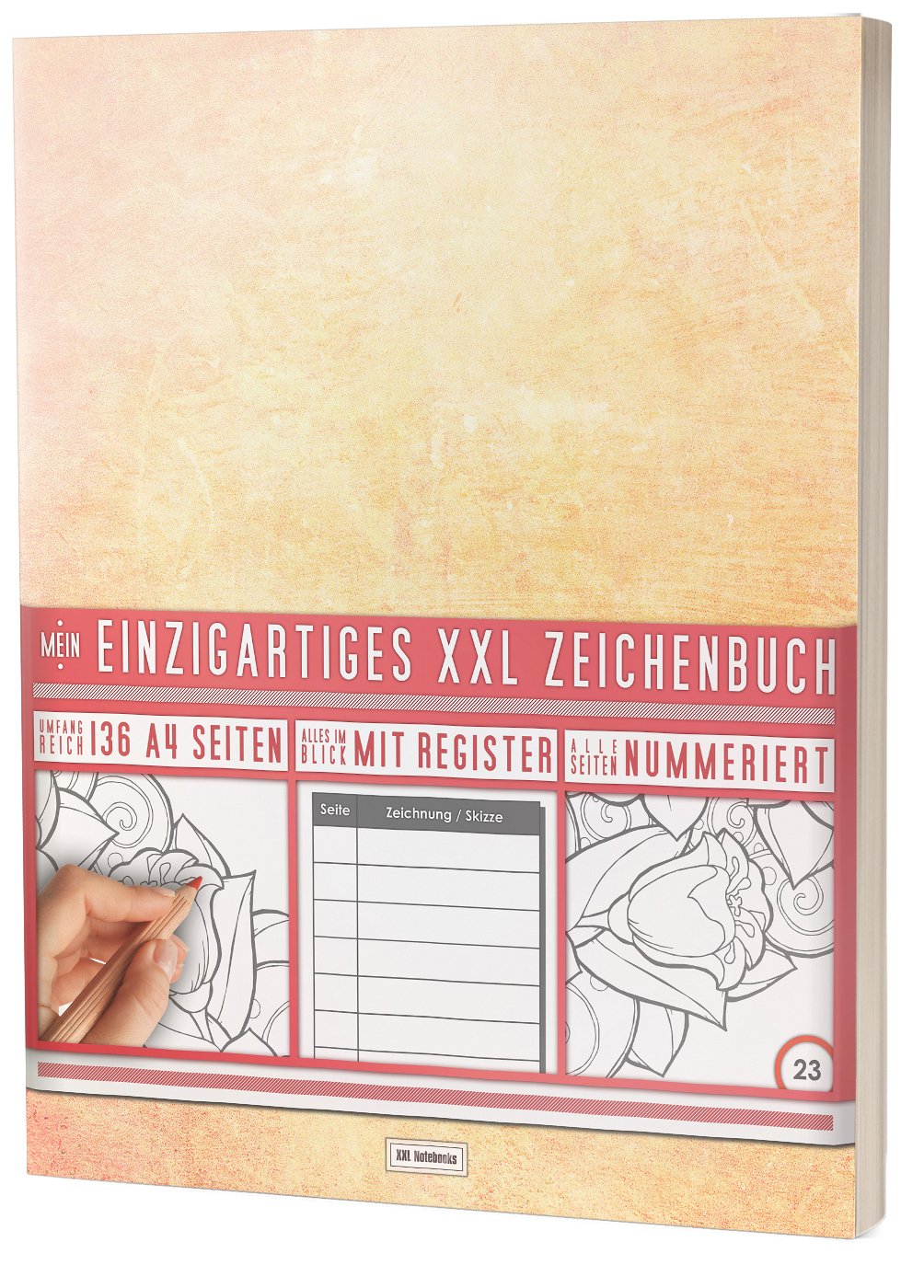 Mein Einzigartiges XXL Zeichenbuch: 136 Seiten, Nummeriert, Register / Dickes Blanko Buch / PR601 „Orange“ / DIN A4 Soft Cover Film, Art & Culture