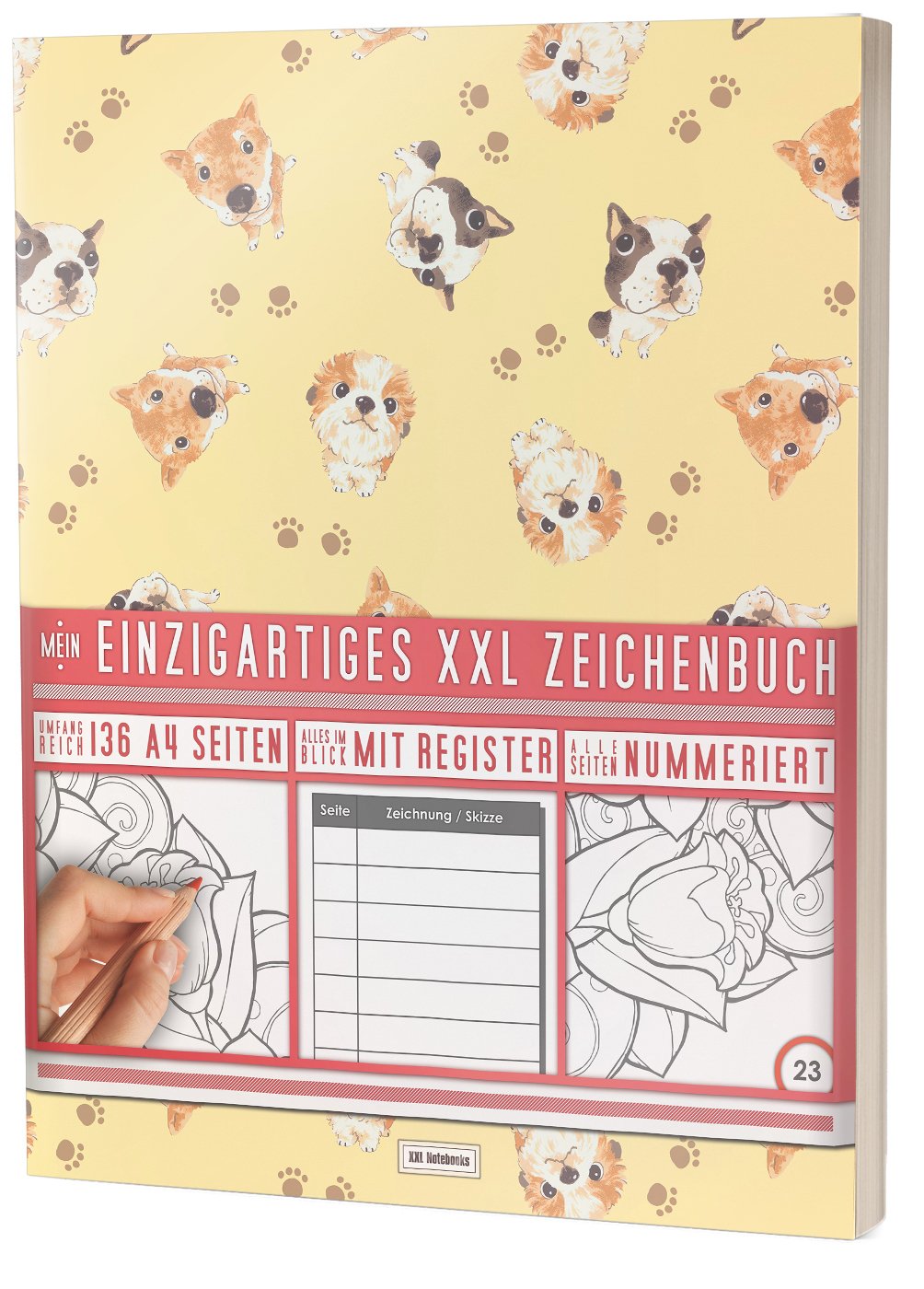 Mein Einzigartiges XXL Zeichenbuch: 136 A4-Seiten, Nummeriert, Register / Dickes Blanko Buch / PR601 „Hundewelpen“ / Softcover Film, Art & Culture