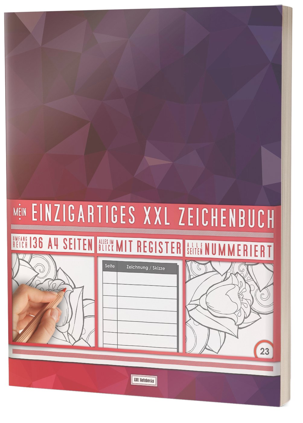 Mein Einzigartiges XXL Zeichenbuch: 136 A4-Seiten, Nummeriert, Register / Dickes Blanko Buch / PR601 „Dunkelrot“ / Softcover Film, Art & Culture