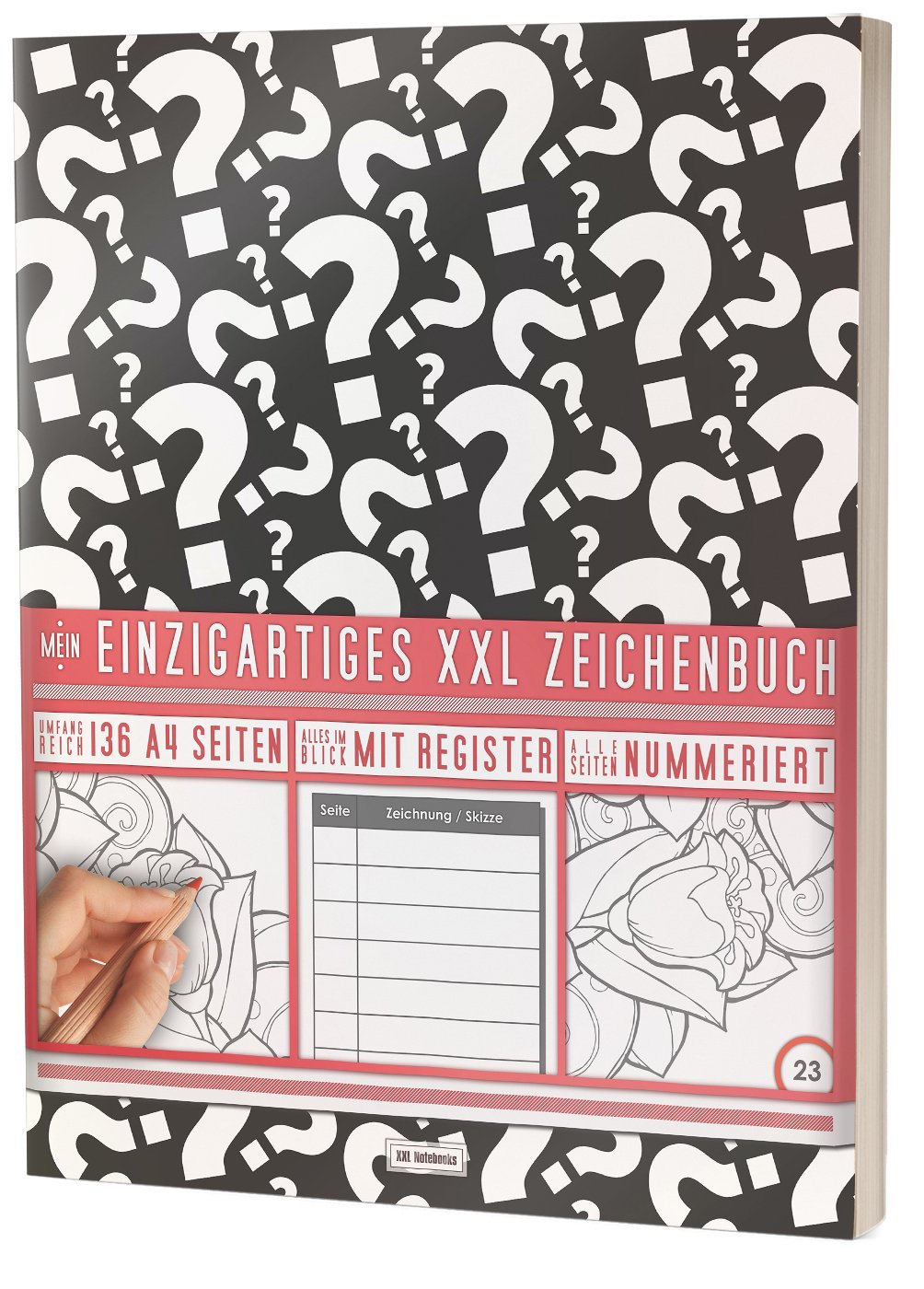 Mein Zeichenbuch / 136 Seiten, Nummeriert, Inhaltsverzeichnis / Dickes Blanko Buch / PR601 „Questions“ / DIN A4 Soft Cover Books