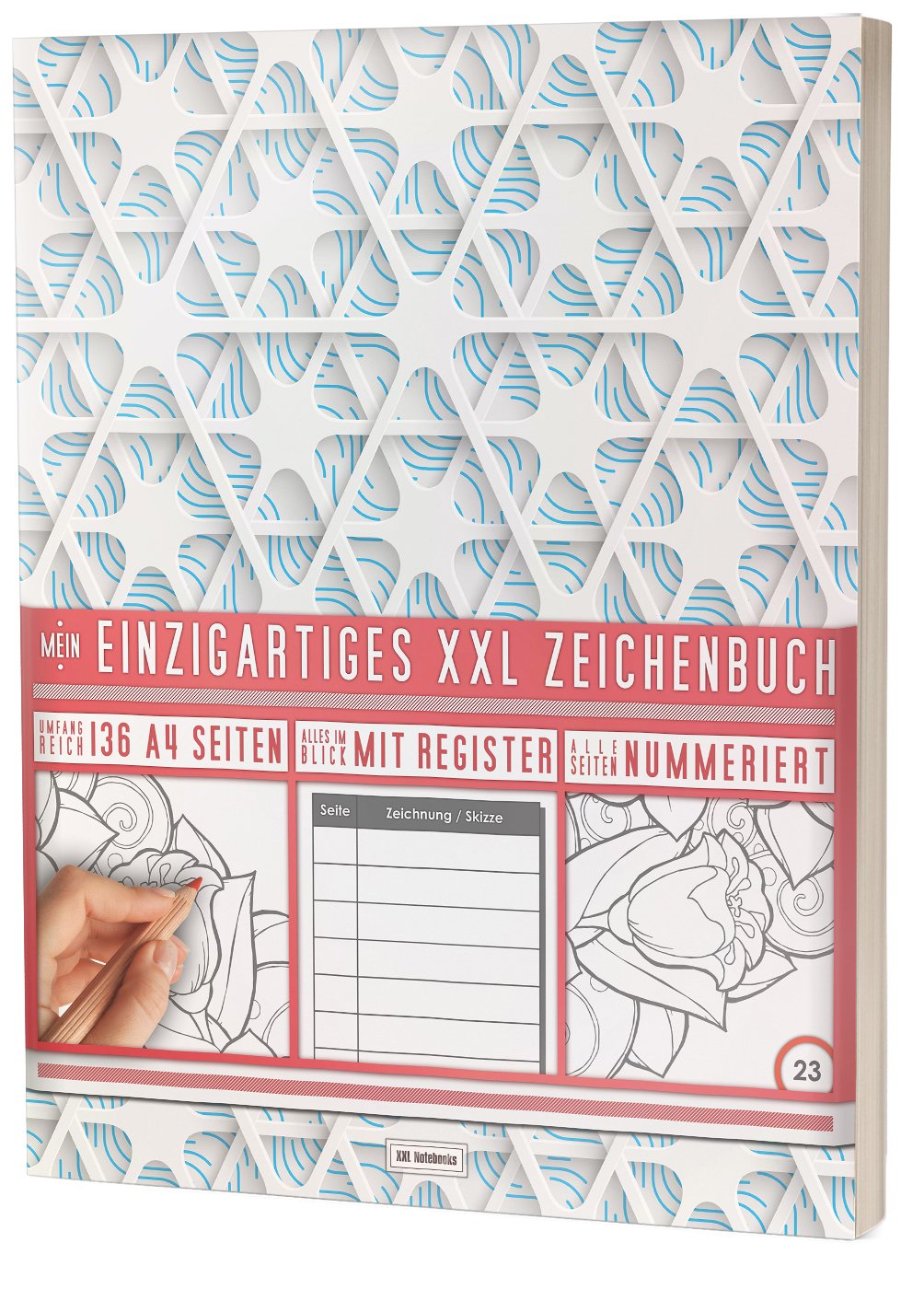 Mein Einzigartiges XXL Zeichenbuch: 136 Seiten, Nummeriert, Register / Dickes Blanko Buch / PR601 „3D Muster“ / DIN A4 Soft Cover Hobbies & Crafts
