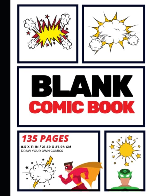 Blank Comic Book: Create Your Own Comic Strip, Blank Comic Panels, 135 Pages, Red (Large, 8.5 x 11 in.) (Action Comics) Superheroes