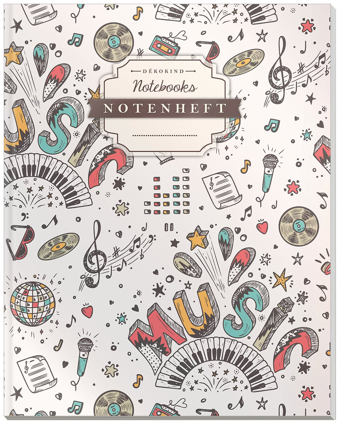 DÉKOKIND Notenheft | DIN A4, 64 Seiten, 12 Notensysteme pro Seite, Inhaltsverzeichnis, Vintage Softcover | Dickes Notenbuch | Motiv: Musikmuster Other products