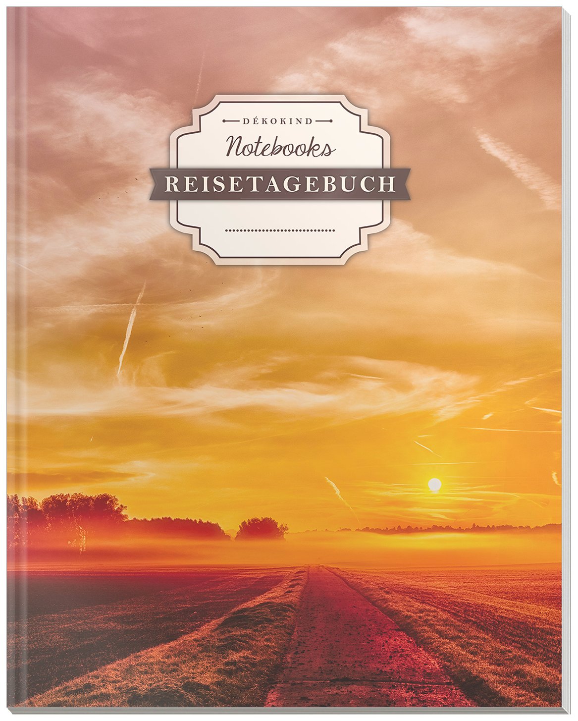 DÉKOKIND Reisetagebuch zum Selberschreiben | DIN A4, 100+ Seiten, Register, Vintage Softcover | Auch als Abschiedsgeschenk | Motiv: Sunset Stationery