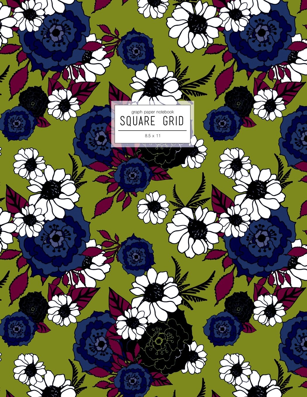 8.5 x 11 Notebook - Graph Paper: Squared Journal, White Daisies On Khaki Green Floral Notebook With Square Grid (Quad Ruled Notebook) Books