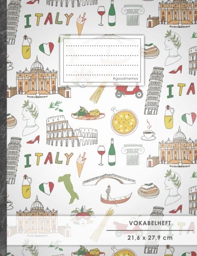 Vokabelheft: DIN A4 • 50+ Seiten, Soft Cover, Register, 2 Spalten, Erfolgs-Tacker, "Italienisches Muster" • Original #GoodMemos Schulheft • Sprachen und Vokabeln leicht lernen, Lineatur 53 book