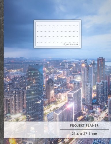 PROJEKTPLANER A4 • 70+ Seiten, Softcover, Register, "Big City" • #GoodMemos • Linke Seite für Planung (To Do Listen, Datum uvm.); Rechte Seite für Notizen book