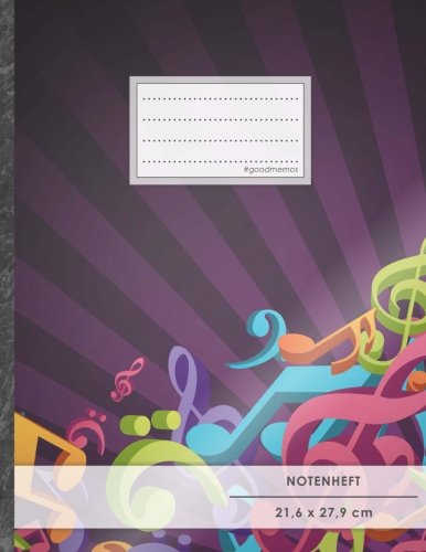 Notenheft: DIN A4 • 48 Seiten, 24 Blatt, 12 Systeme, „Bunte Noten“ • Original #GoodMemos Schulheft • Mit Inhaltsverzeichnis und Seitenzahlen, Noten-Lineatur 14 Other products