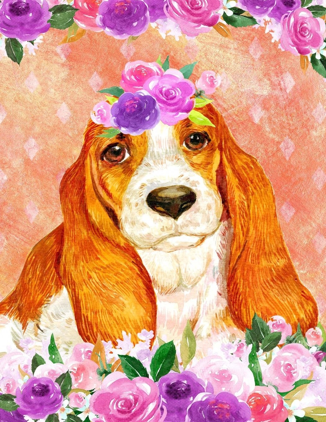 My Big Fat Bullet Journal For Dog Lovers Basset Hound In Flowers: Jumbo Sized Dot Style Bullet Journal Notebook - 300 Plus Numbered Pages With 300 Dot ... and Doodling. (Jumbo Dot Journal 2, Band 96) Books