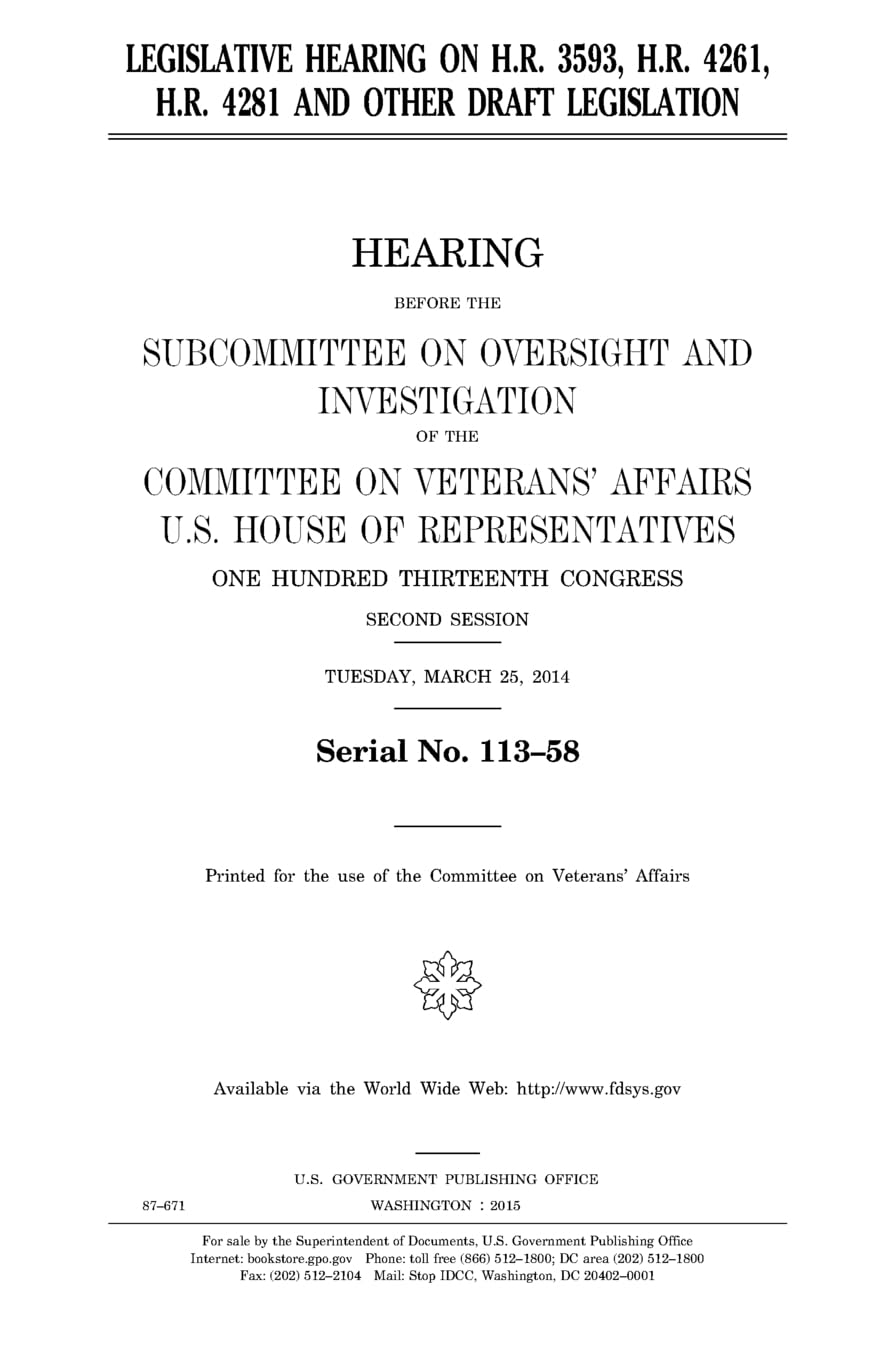Legislative hearing on H.R. 3593, H.R. 4261, H.R. 4281 and other draft legislation Law