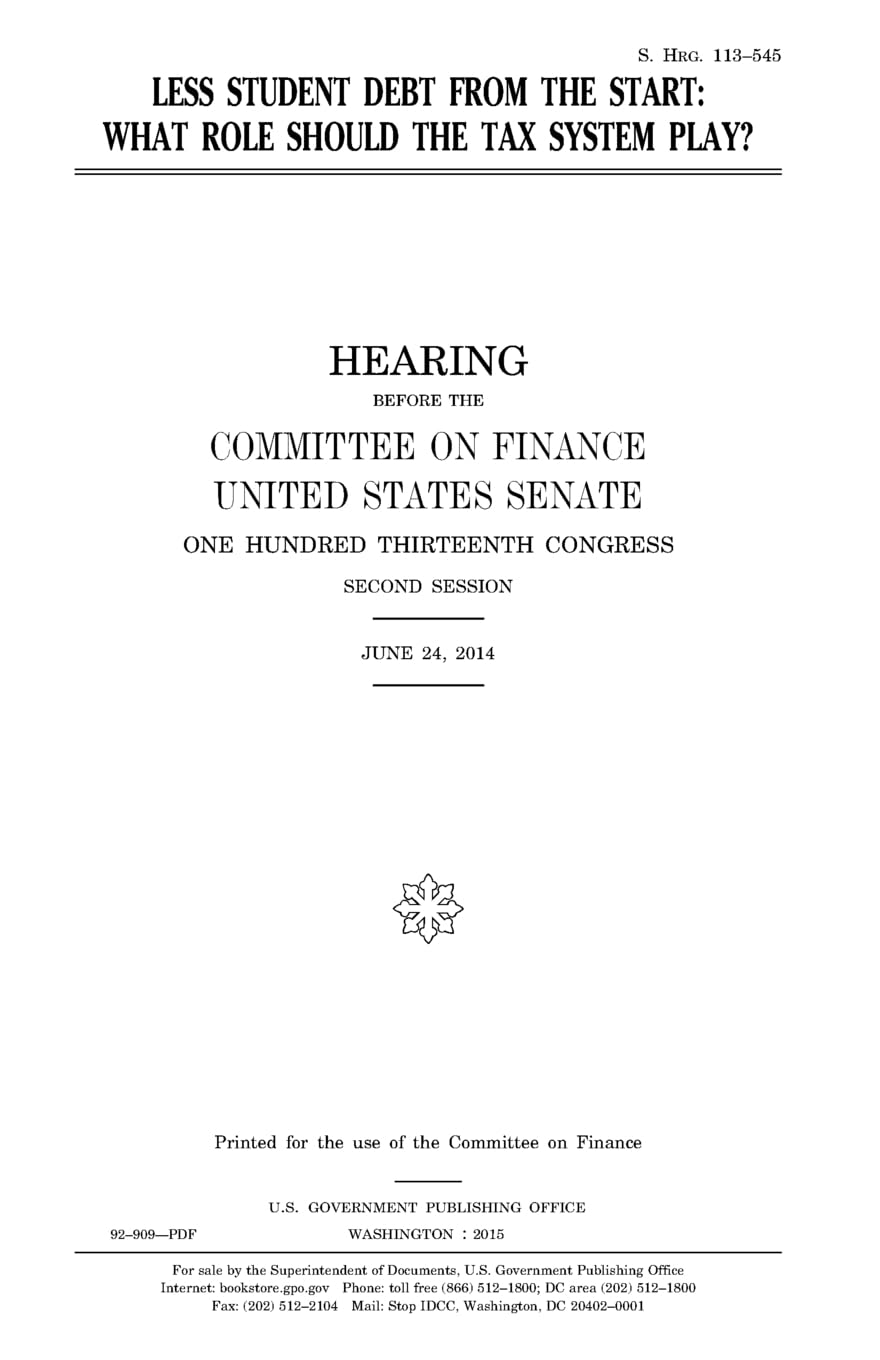 Less student debt from the start : what role should the tax system play? Law