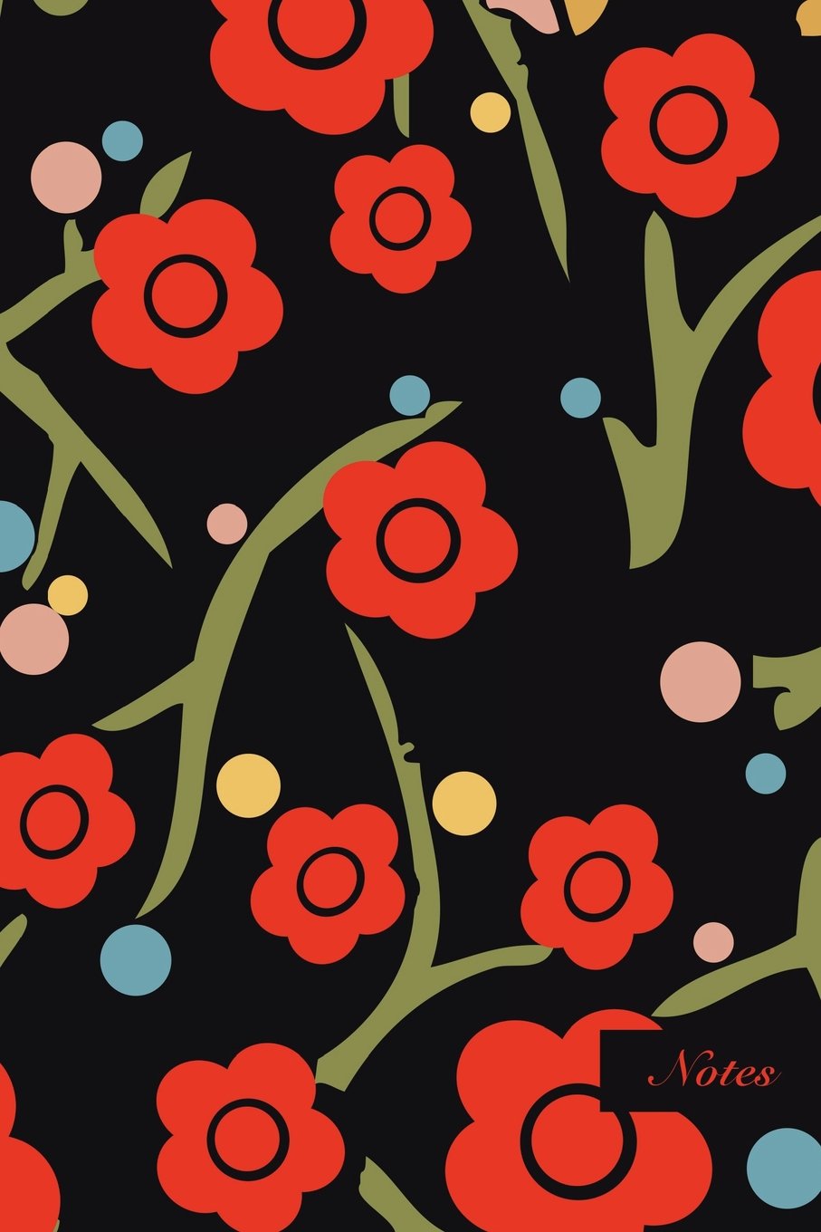 Notes: 6"x9" Blank Lined Page Notebook Retro Red Flower Seamless Pattern Cover. Matte Softcover Ruled Note Book Journal Mathematics
