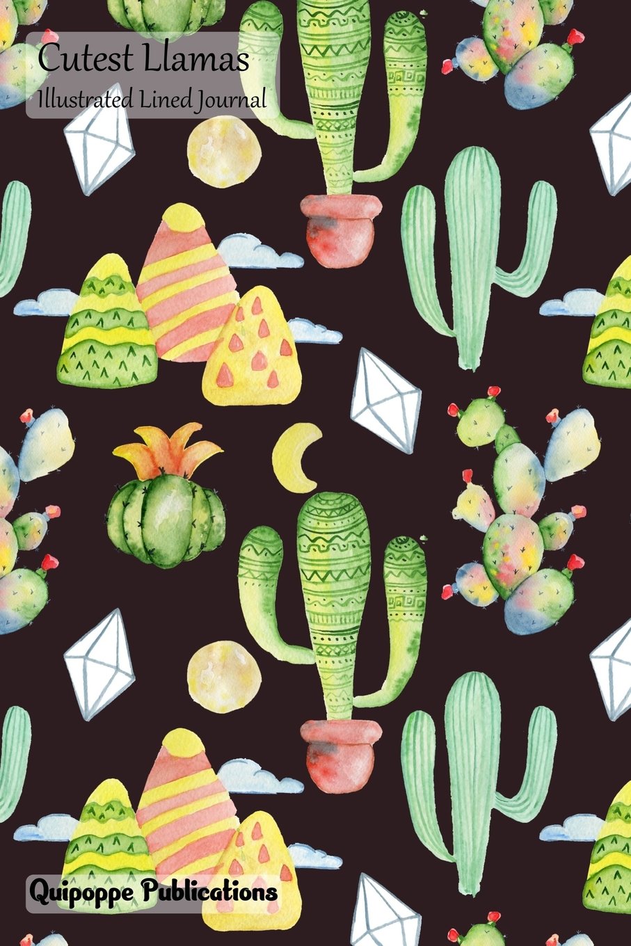 Cutest Llama Illustrated Lined Journal: Medium College Ruled Notebook With Succulents On Black Background Cover Mathematics