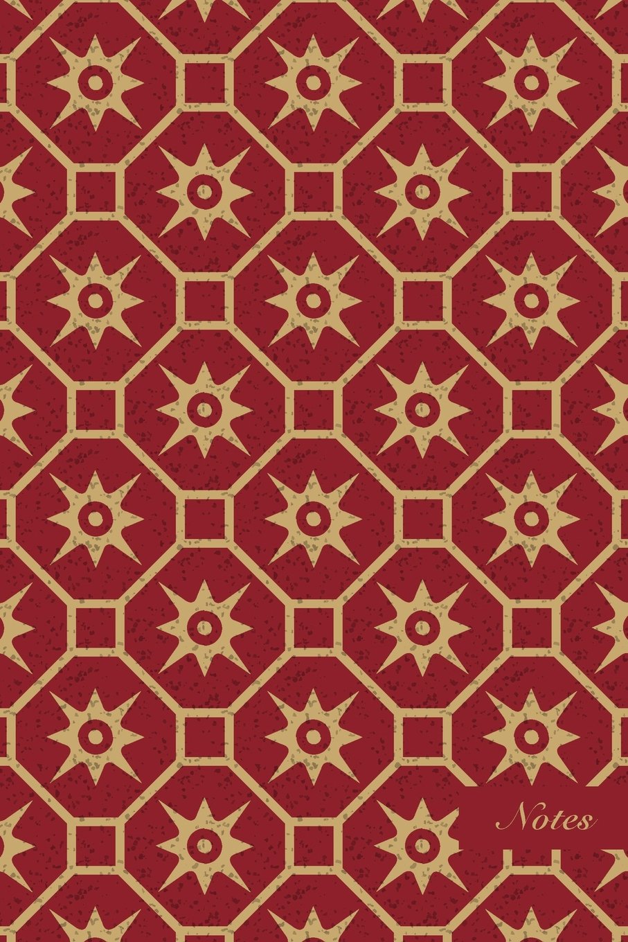 Notes: 6"x9" Blank Lined Page Notebook Oriental Red Golden Octagon Square Cross Frame Star Flower Seamless Pattern Cover. Matte Softcover Ruled Note Book Journal Film, Art & Culture
