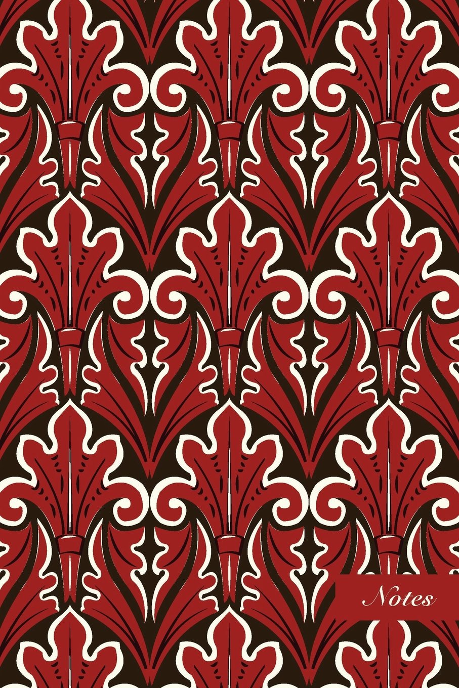 Notes: 6"x9" Blank Lined Page Notebook Oriental Curve Spiral Botanic Red Leaf Plant Seamless Pattern Cover. Matte Softcover Ruled Note Book Journal Mathematics