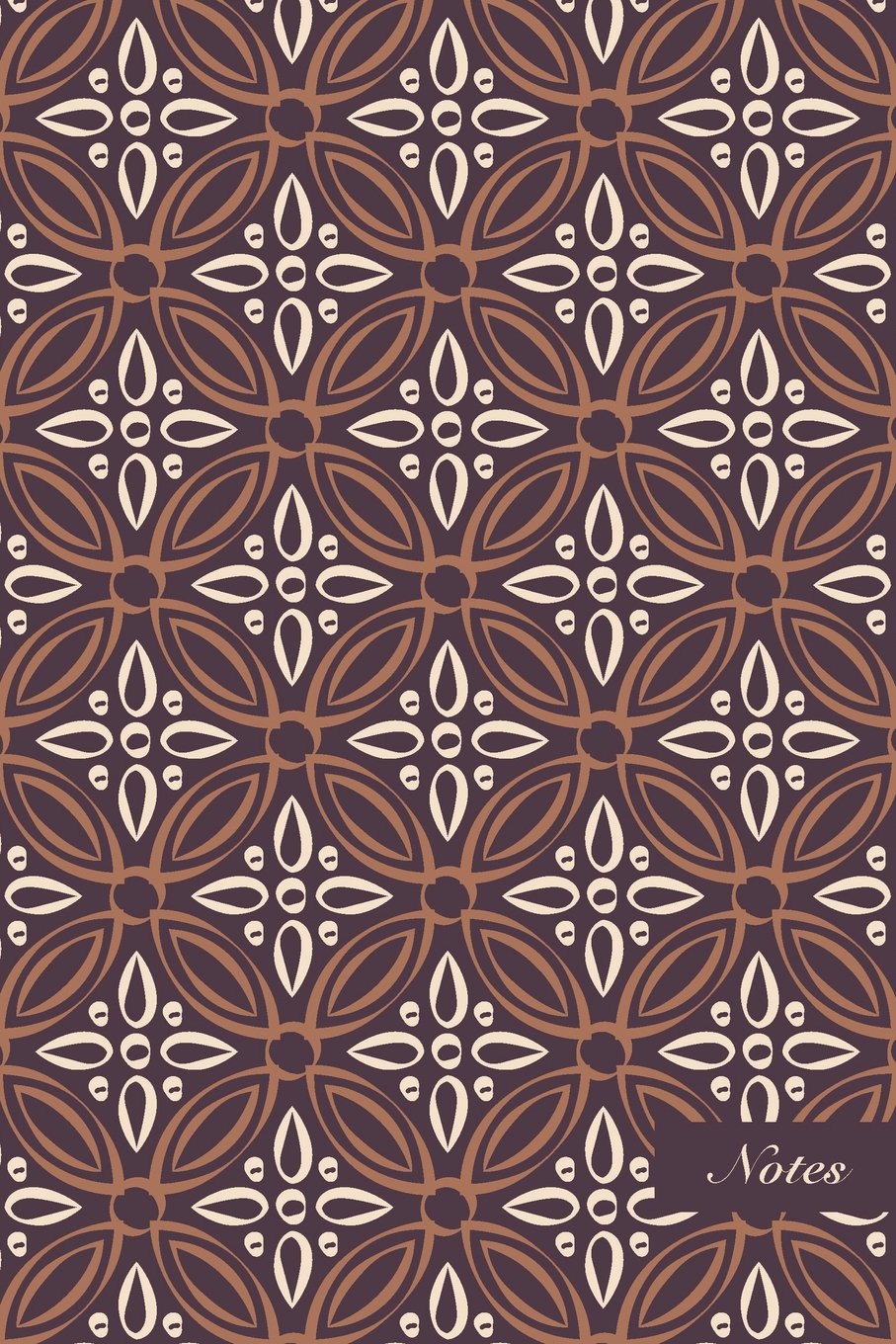 Notes: 6"x9" Blank Lined Page Notebook Round Cross Elegant Purple Frame Flower Seamless Pattern Cover. Matte Softcover Ruled Note Book Journal Film, Art & Culture