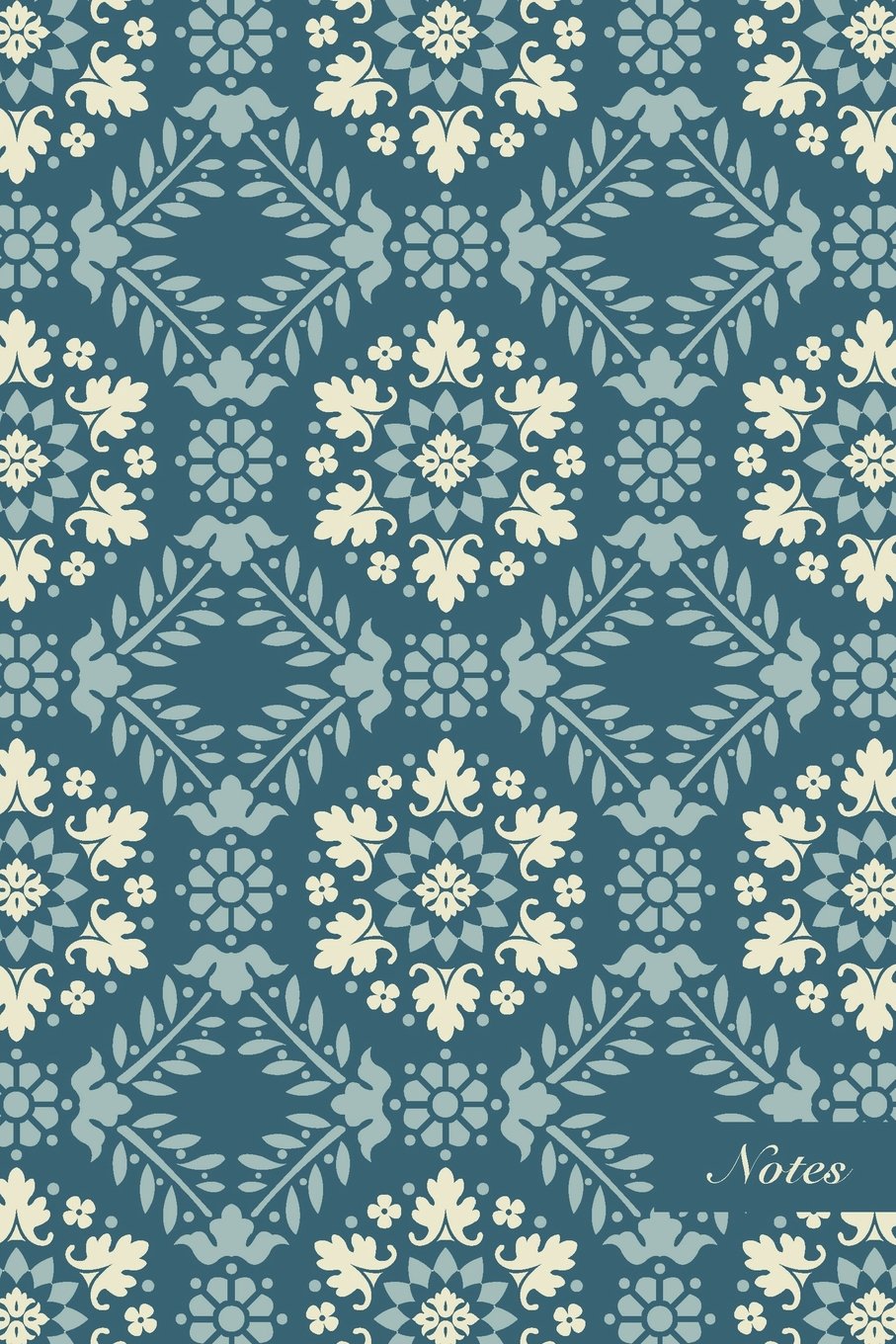 Notes: 6"x9" Blank Lined Page Notebook Victorian Elegant Blue Spiral Curve Cross Leaf Vine Flower Seamless Pattern Cover. Matte Softcover Ruled Note Book Journal Mathematics
