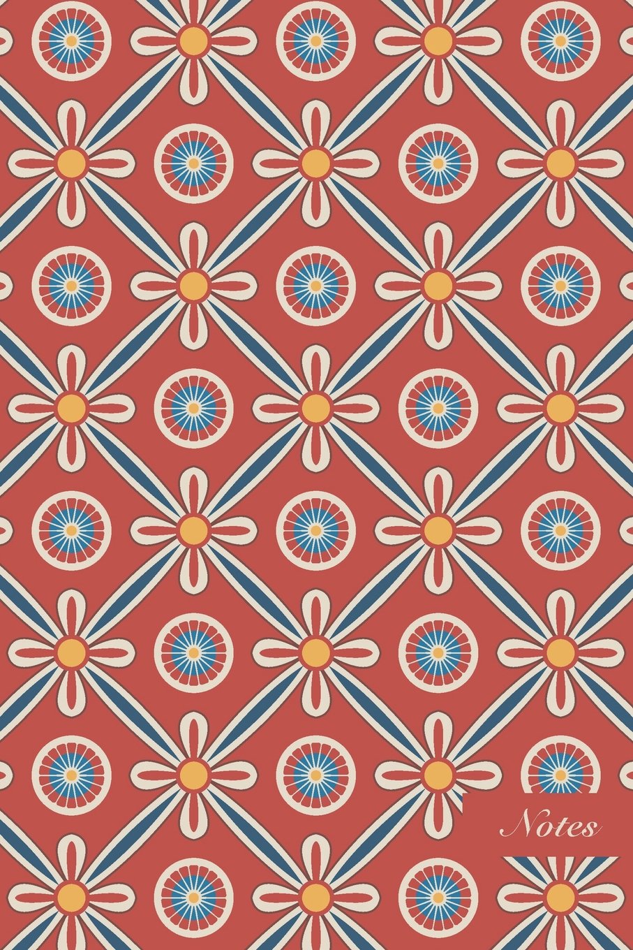 Notes: 6"x9" Blank Lined Page Notebook Exotic Oriental Cross Ribbon Round Flower Seamless Pattern Cover. Matte Softcover Ruled Note Book Journal Film, Art & Culture