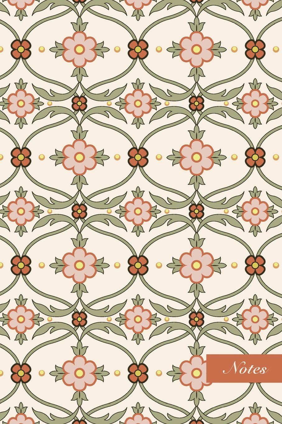 Notes: 6"x9" Blank Lined Page Notebook Botanic Garden Curve Spiral Cross Leaf Vine Flower Seamless Pattern Cover. Matte Softcover Ruled Note Book Journal Mathematics