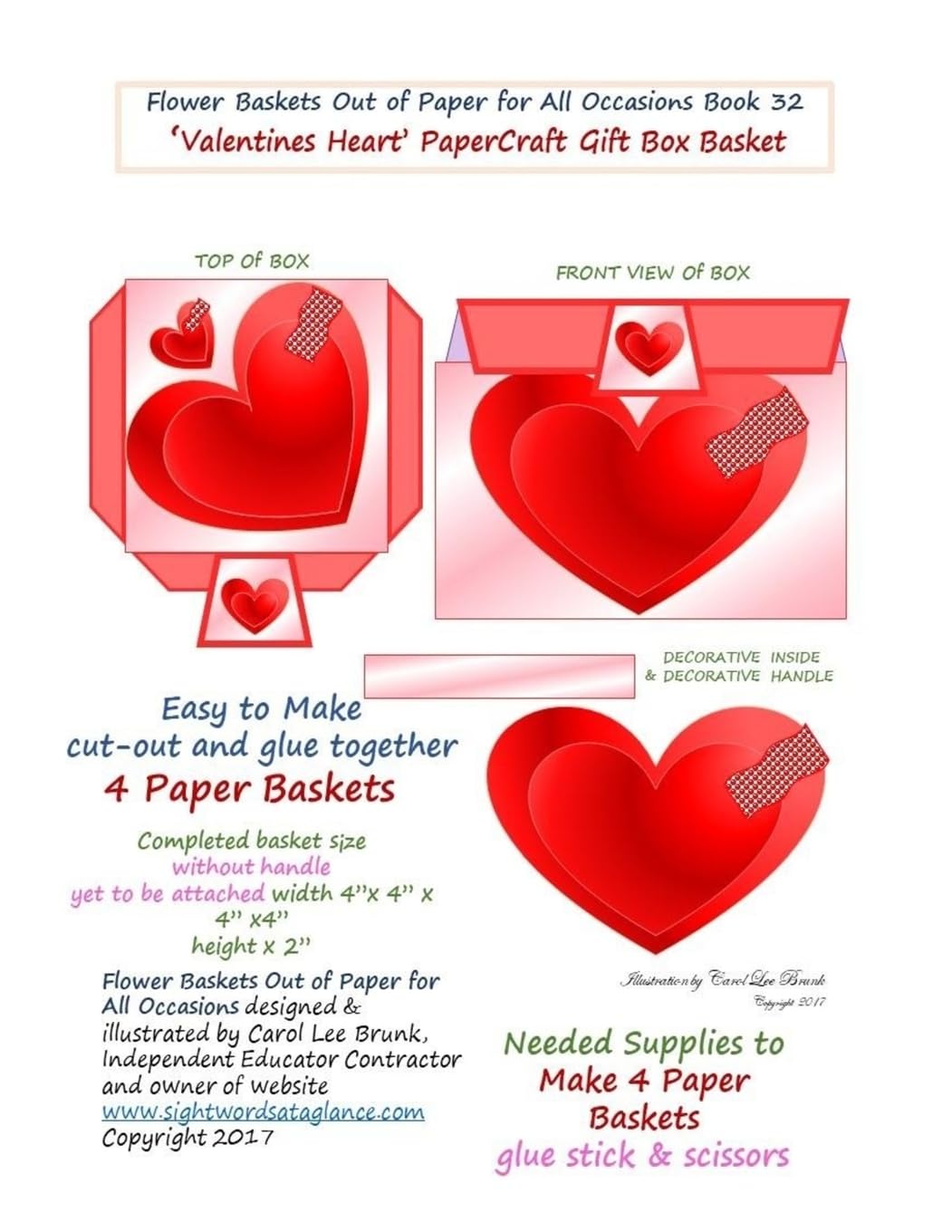 Flower Baskets Out of Paper for All Occasions Book 32: Valentines Heart PaperCraft Gift Box Basket Hobbies & Crafts
