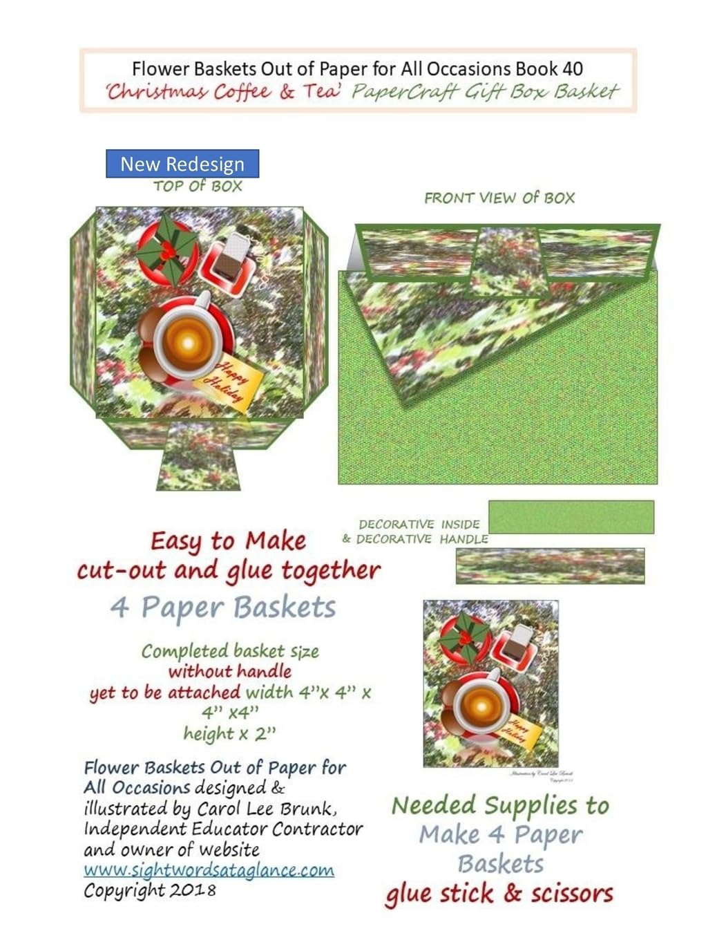 Flower Baskets Out of Paper for All Occasions Book 40: Christmas Coffee & Tea PaperCraft Gift Box Basket Hobbies & Crafts