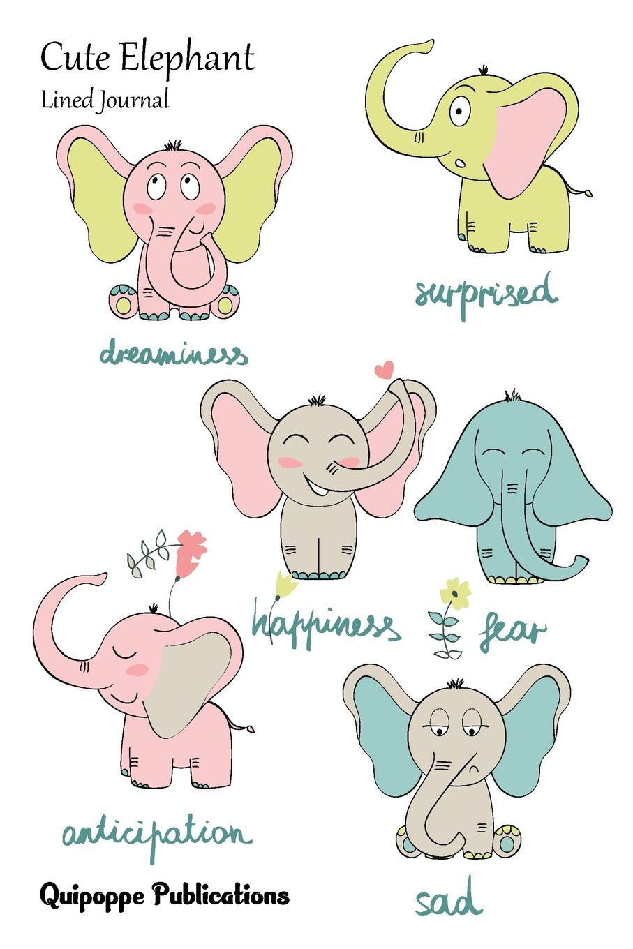 Cute Elephant Lined Journal: Medium College Ruled Notebook With Elephant Moods Cover Mathematics