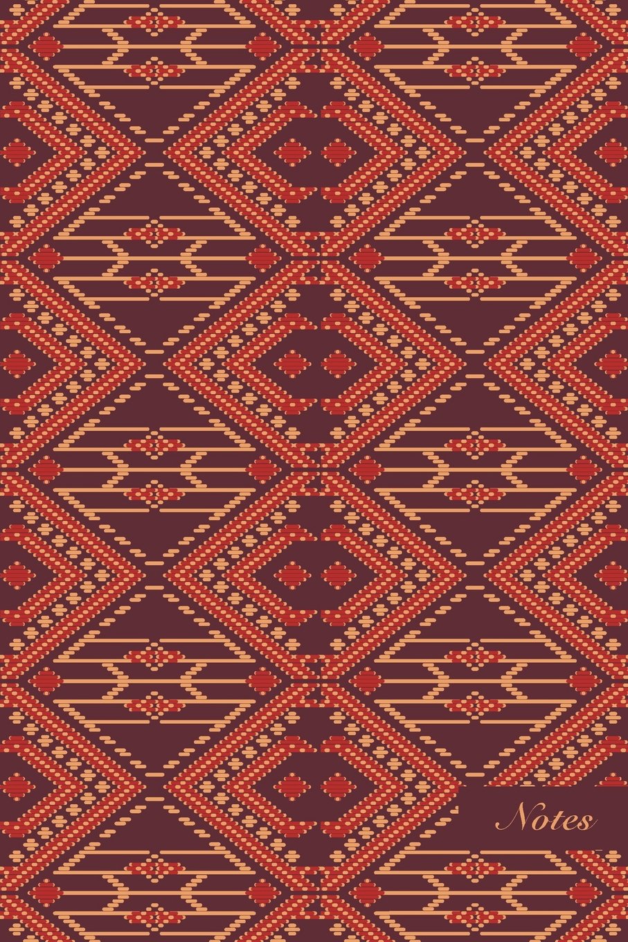 Notes: 6"x9" Ruled Blank Lined Pages Notebook Seamless Oriental Southeast Asian Pattern Cover Geometry Diamond Check Cross Frame Dot Line Kaleidoscope. Matte Softcover Note Book Journal Film, Art & Culture