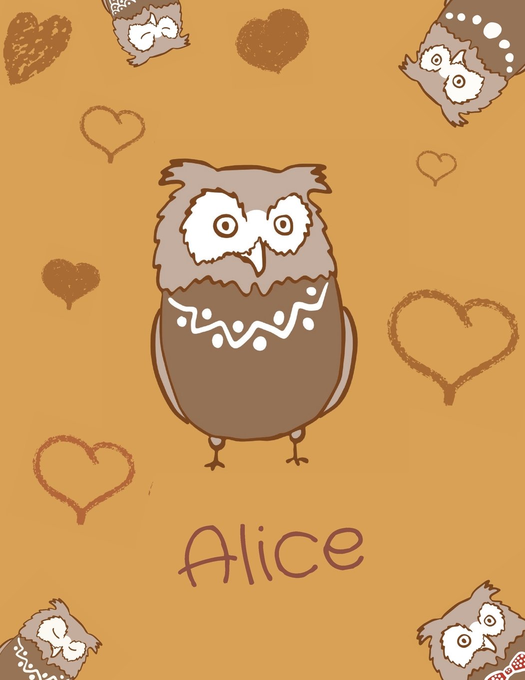 Alice: Personalized Alice name owl themed Sketchbook or blank book journal. Unique owl personalised notepad. cute owl journals. Non-fiction