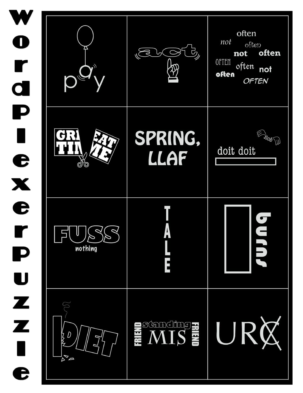 Word Plexer Puzzle: Picture Word Plexers Puzzles, puzzles are sometimes called wacky wordies or rebuses, Difficulty, Making the easiest level appropriate Leisure & Fun