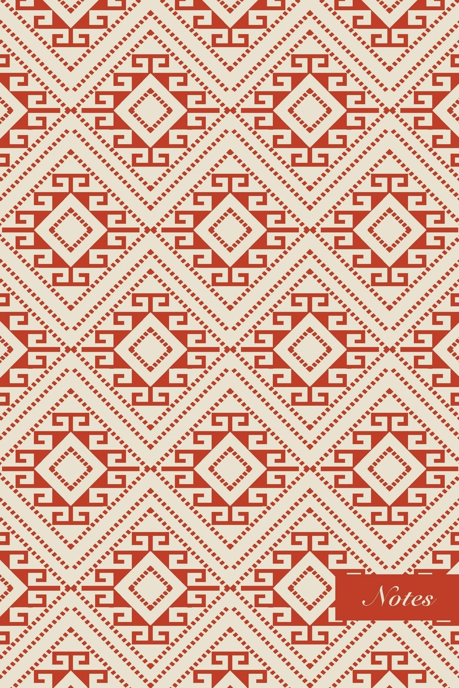 Notes: 6"x9" Unruled Blank Pages Notebook Seamless Oriental Southeast Asian Pattern Cover Check Geometry Spiral Cross Frame Dot Line. Matte Softcover Note Book Journal book