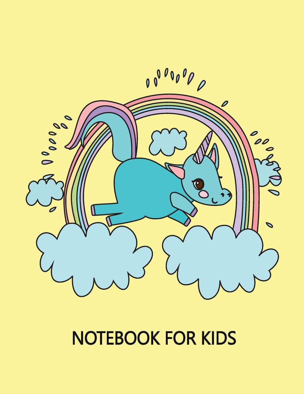 Notebook For Kids: Unicorn On The Yellow Cover Notebook Journal Diary, 110 Dashed lines pages, 8.5" x 11" , Date on top Film, Art & Culture