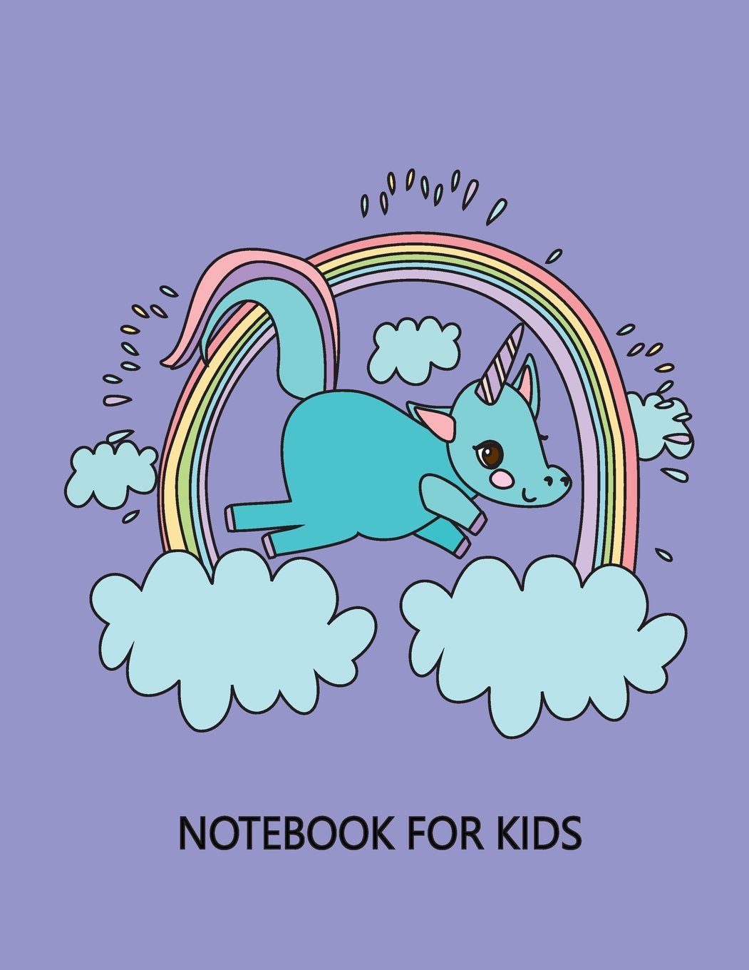 Notebook For Kids: Unicorn On The Purple Cover Notebook Journal Diary, 110 Dashed lines pages, 8.5" x 11" , Date on top Film, Art & Culture