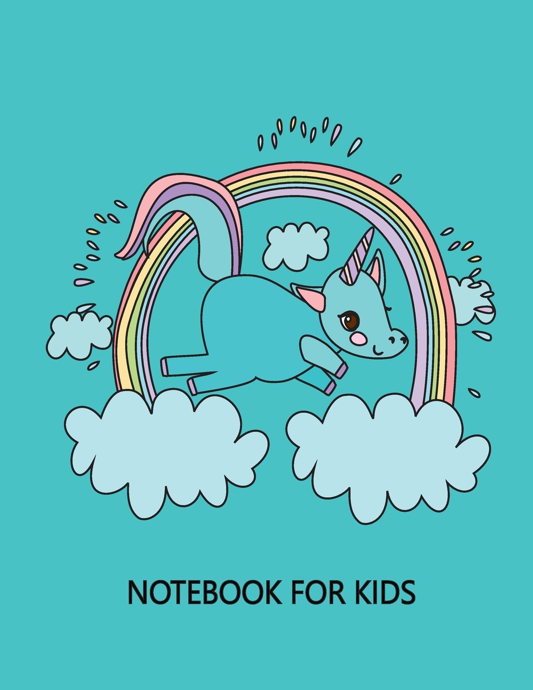Notebook For Kids: Unicorn On The Blue Cover Notebook Journal Diary, 110 Dashed lines pages, 8.5" x 11" , Date on top Film, Art & Culture