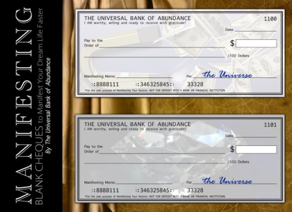Manifesting Blank Cheques to Manifest Your Dream Life Faster: Your Personal Secret Checkbook Journal with 50 Law of Attraction Checks (Beginner's LOA for Financial Freedom, Band 1) Business, Finance & Career