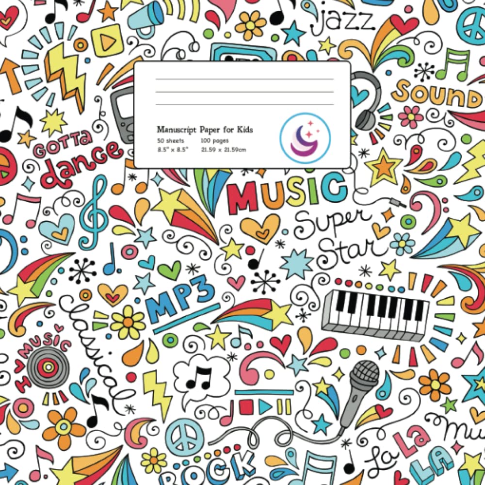 Manuscript Paper for Kids: Cartoon Doodle Drawing, Blank Sheet Music (Musicians Notebook, Band 2) Sheet Music
