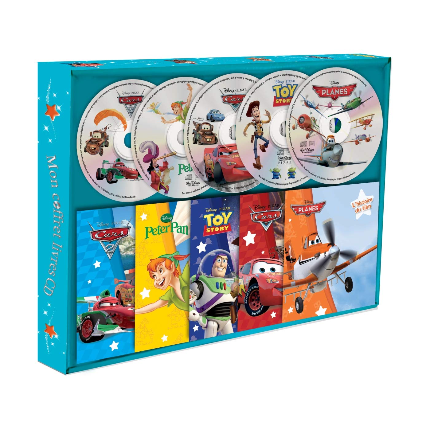 Cars 1 & 2 ; Peter Pan ; Planes ; Toy Story: Coffret 5 livres 5 CD Books