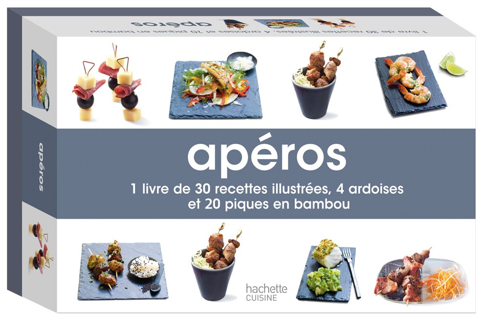Mini-coffret apéros: 1 livre de 30 recettes illustrées, 4 ardoises et 20 piques en bambou book