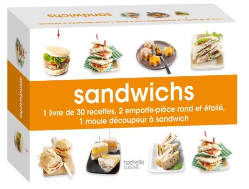 Coffret sandwichs: 1 livre de 30 recettes, 2 emporte-pièce rond et étoilé, 1 moule découpe-sandwich book
