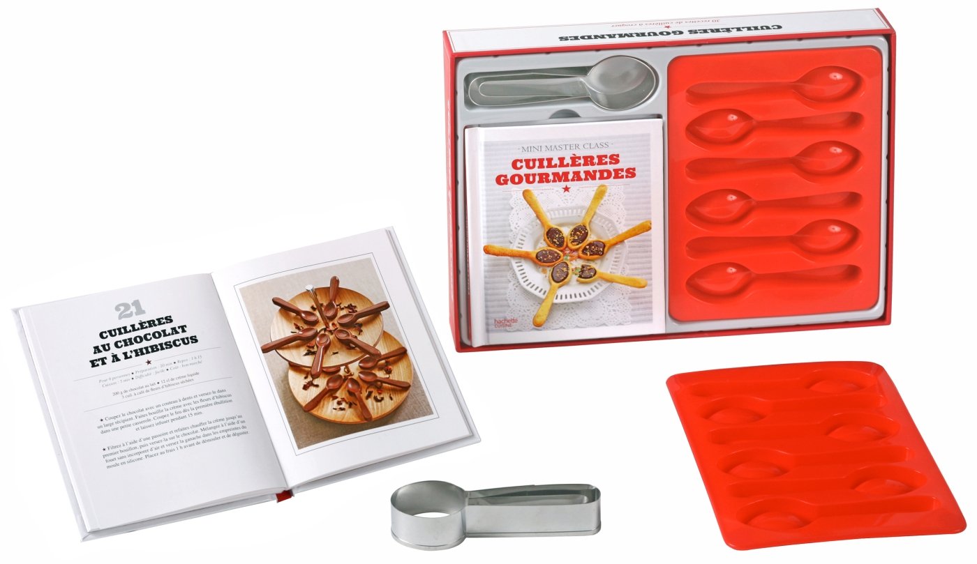 Cuillères gourmandes: Coffret avec 2 accesoires : 1 moule en silicone et 1 emporte pièce book