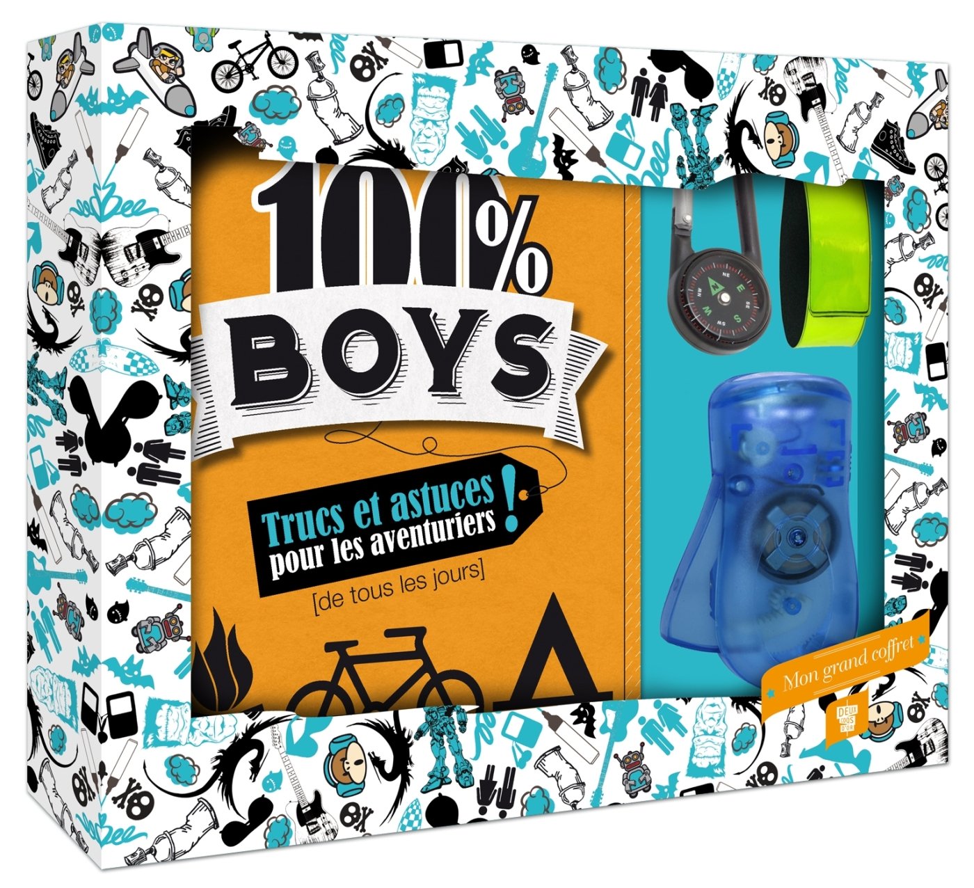 Coffret 100% boys: Avec 1 lampe à dynamo, 1 boussole et 1 brassard fluorescent book