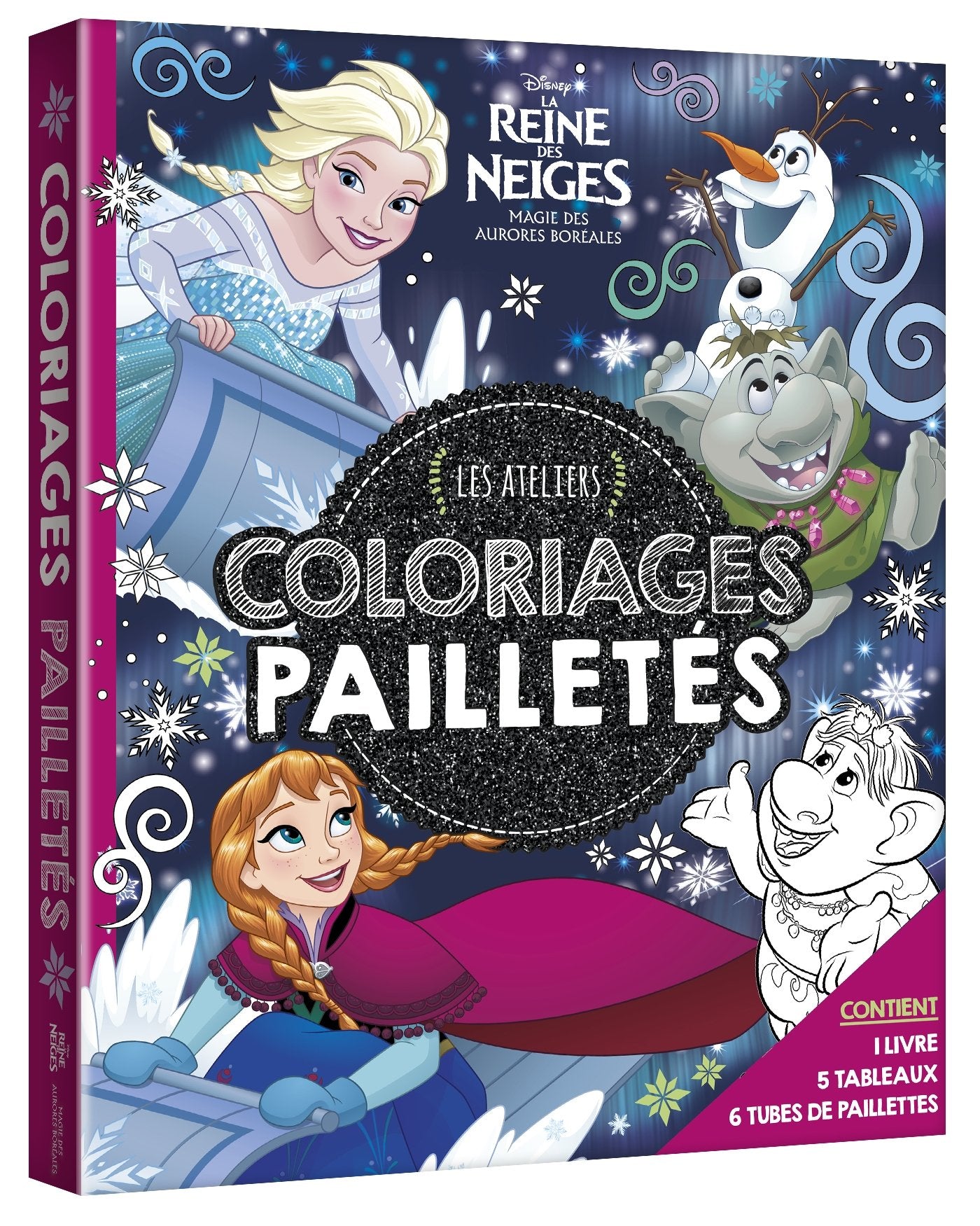 LA REINE DES NEIGES - Coffret Les Ateliers - Aurores Boréales - Coloriages pailletés - Disney book