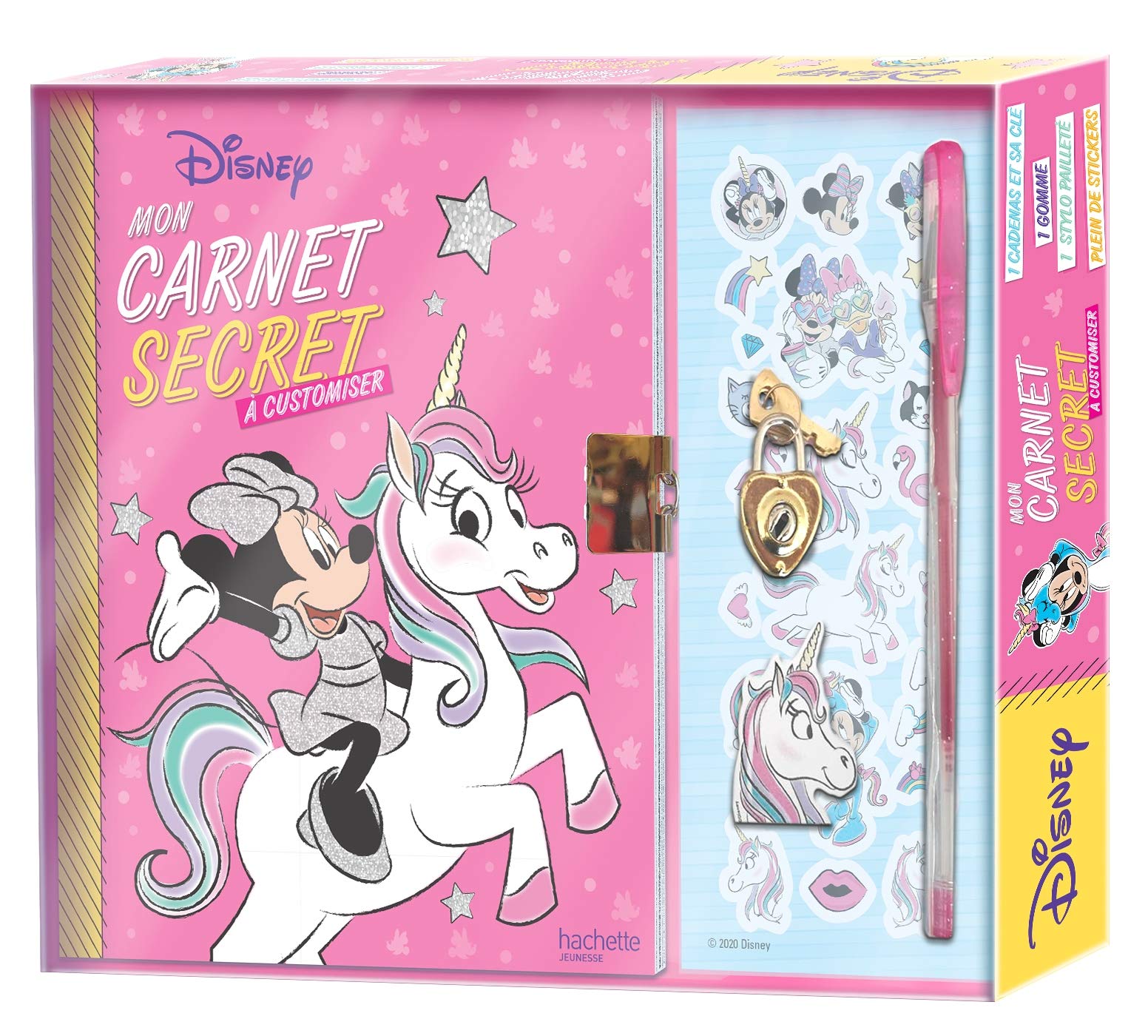 DISNEY - Mon coffret carnet secret à customiser - Minnie et Licorne: Avec 1 carnet à compléter, 1 cadenas et sa clé, 1 gomme, 1 stylo pailleté et plein de stickers Tiptoi & Games