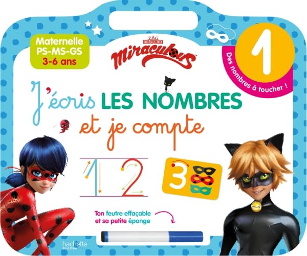 Miraculous - Ardoise J'écris les nombres et je compte (3-6 ans): Maternelle PS-MS-GS. Avec un feutre effaçable Mathematics