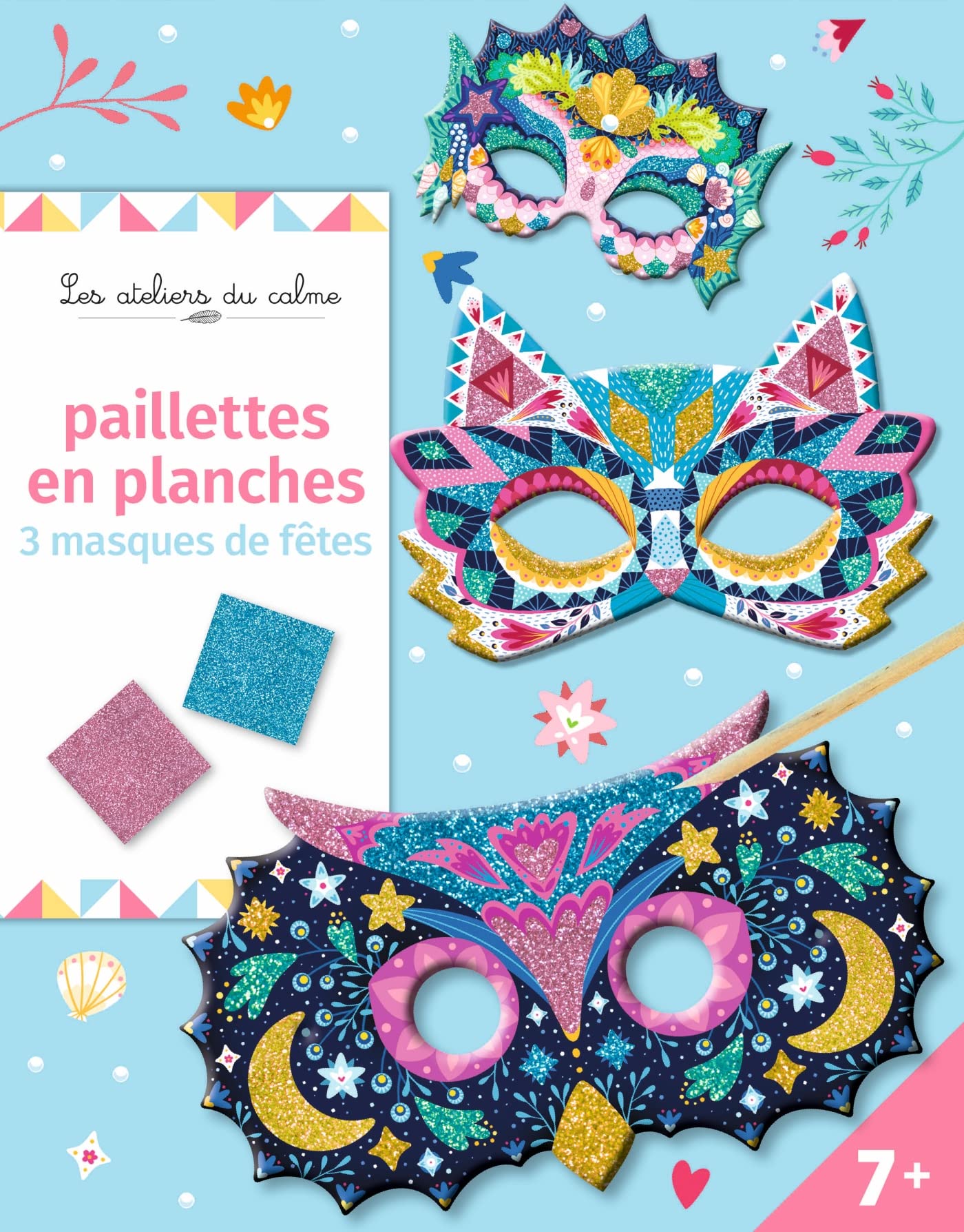 Paillettes en planches masques - pochette avec accessoires: Avec 3 masques à pailleter, 1 stylet, 1 élastique à découper et 4 planches de paillettes Non-fiction