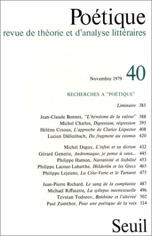 Poétique, n° 40: "Recherches à ""poétique""" Books