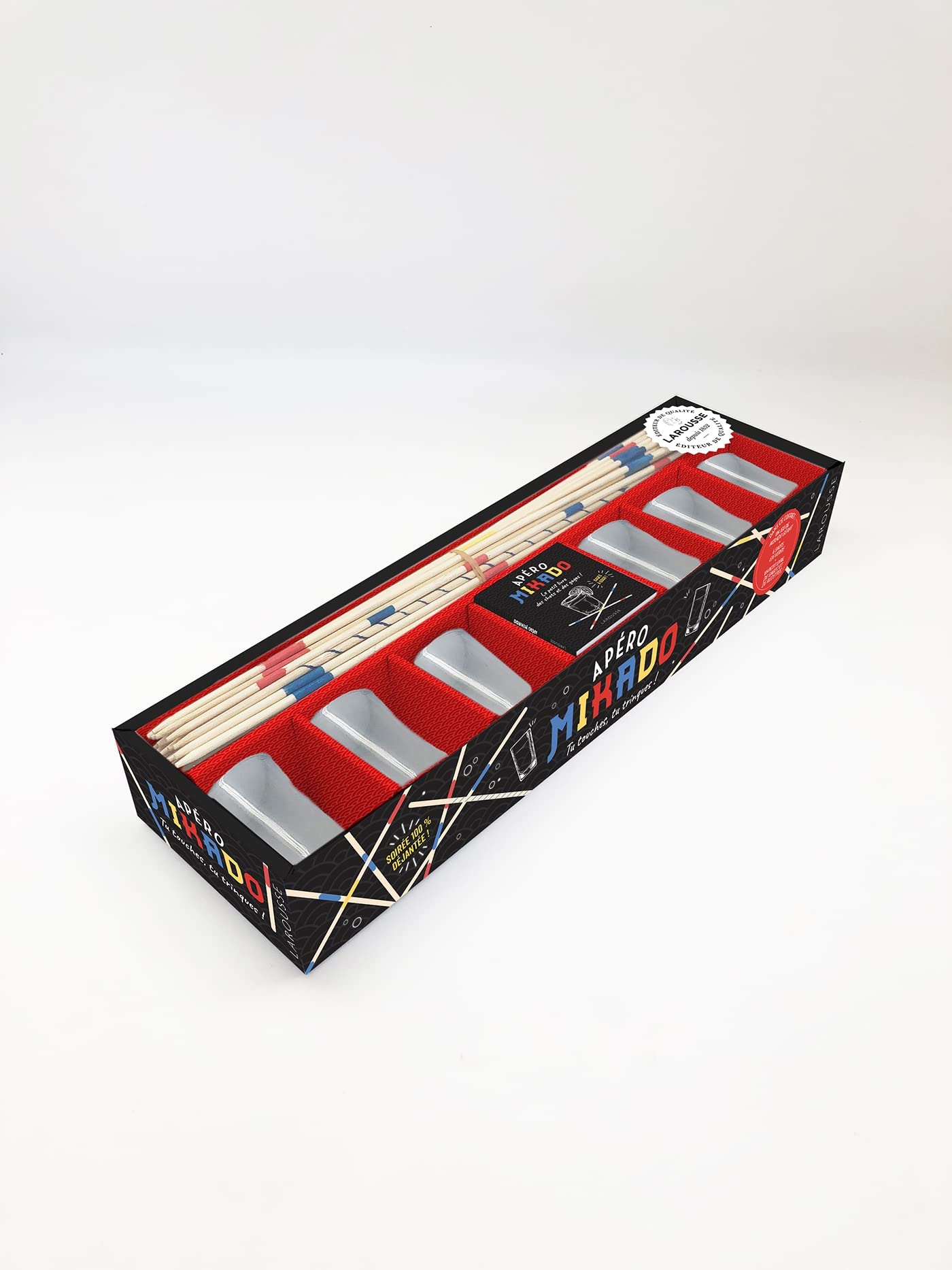 Apéro Mikado: Coffret avec 1 jeu de mikado géant, 6 verres à shot, et 1 livret Leisure, Home & Garden